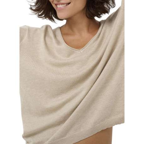 Pull écru uni pourvu d'une coupe droite et de manches longues - Image 6
