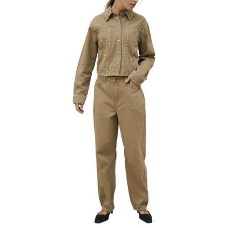 Pantalon chino en coton camel uni pourvu d'une coupe droite - Image 3