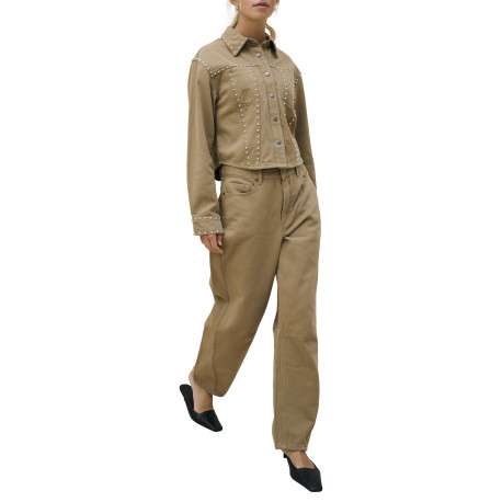 Pantalon chino en coton camel uni pourvu d'une coupe droite - Image 4