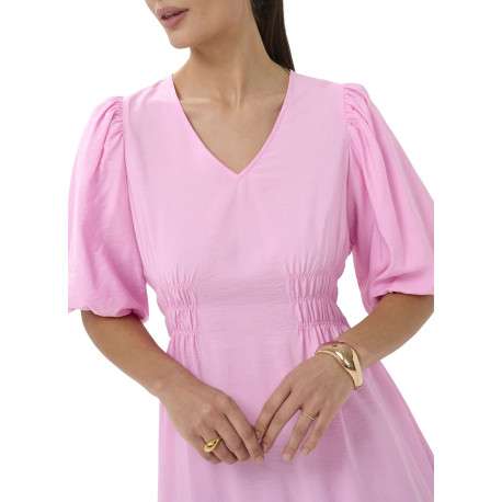 Robe courte rose unie pourvue d'une coupe cintrée avec une taille élastiquée - Image 6