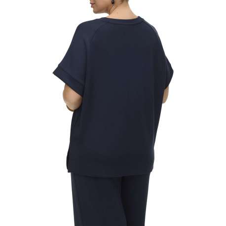 T-shirt marine uni avec une coupe large et des manches courtes - Image 3