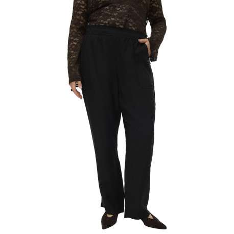 Pantalon Chino noir uni avec une coupe bootcut et une taille élastiquée - Image 3