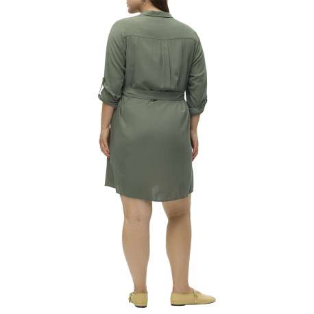 Robe courte kaki unie avec une coupe fluide et un col à revers - Image 3