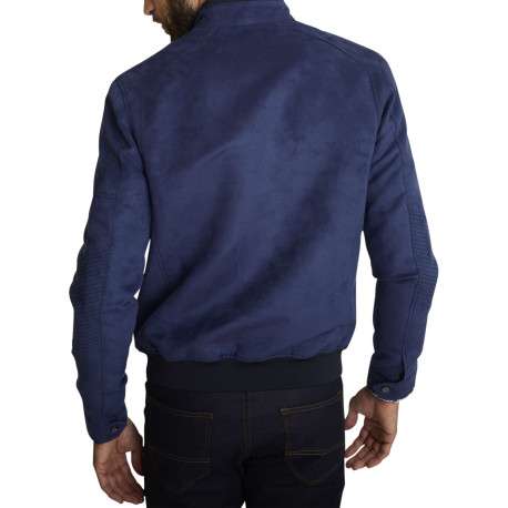 Blouson marine uni avec une coupe droite et un col montant avec un bouton - Image 2