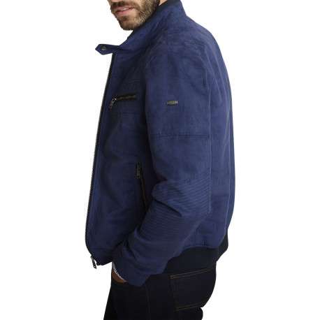 Blouson marine uni avec une coupe droite et un col montant avec un bouton - Image 3