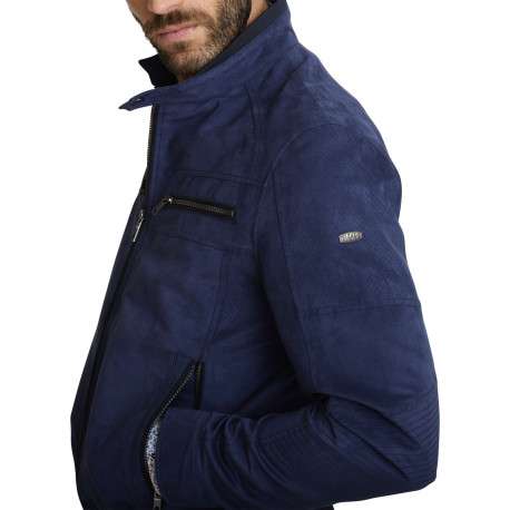 Blouson marine uni avec une coupe droite et un col montant avec un bouton - Image 4