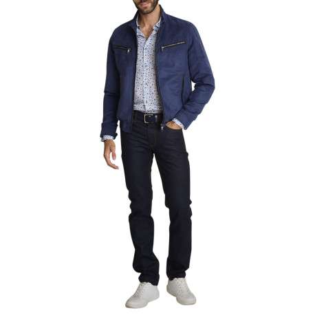 Blouson marine uni avec une coupe droite et un col montant avec un bouton - Image 5
