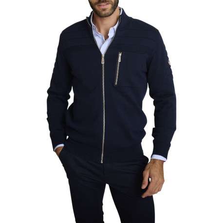 Gilet en coton marine uni avec une coupe droite et un col montant