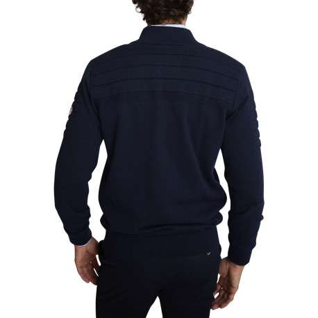 Gilet en coton marine uni avec une coupe droite et un col montant - Image 3