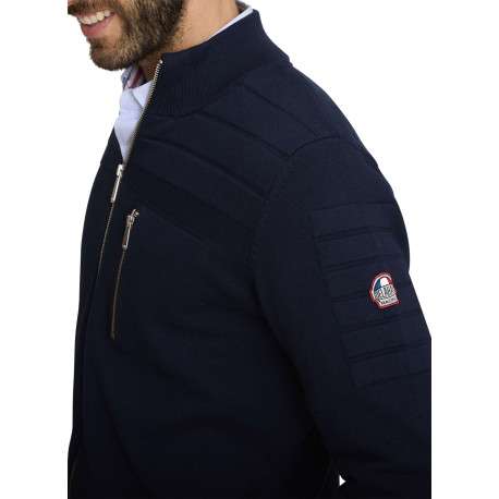 Gilet en coton marine uni avec une coupe droite et un col montant - Image 4