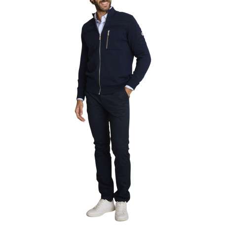 Gilet en coton marine uni avec une coupe droite et un col montant - Image 5