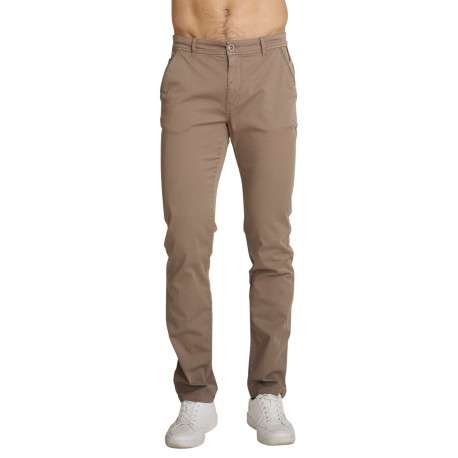 Pantalon chino en coton brun uni avec une coupe ajustée et une taille basse