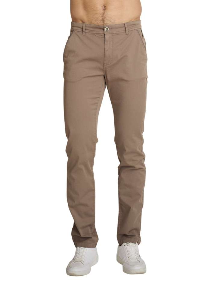 Pantalon chino en coton brun uni avec une coupe ajustée et une taille basse