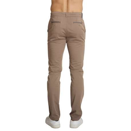 Pantalon chino en coton brun uni avec une coupe ajustée et une taille basse - Image 3