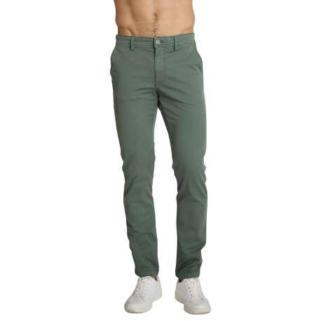 Pantalon chino en coton vert uni avec une coupe ajustée et une taille basse
