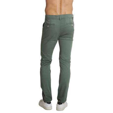 Pantalon chino en coton vert uni avec une coupe ajustée et une taille basse - Image 3