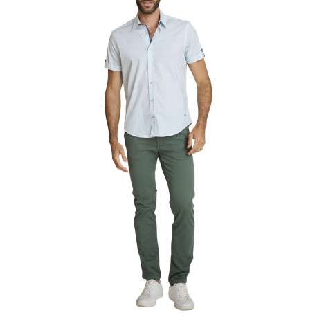 Pantalon chino en coton vert uni avec une coupe ajustée et une taille basse - Image 4