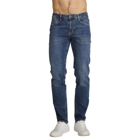 Pantalon chino en coton indigo uni avec une coupe ajustée et une taille basse