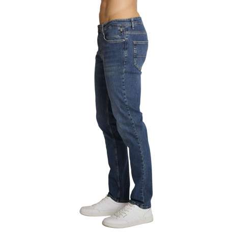 Pantalon chino en coton indigo uni avec une coupe ajustée et une taille basse - Image 2