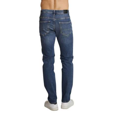 Pantalon chino en coton indigo uni avec une coupe ajustée et une taille basse - Image 4