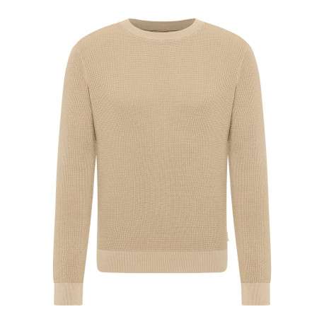 Pull en coton beige uni avec une coupe droite et un col rond