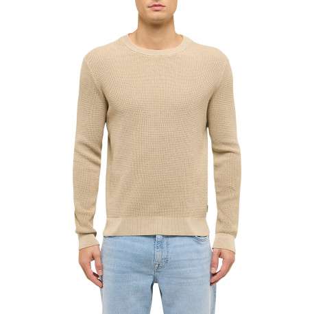 Pull en coton beige uni avec une coupe droite et un col rond - Image 2