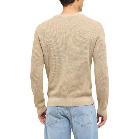 Pull en coton beige uni avec une coupe droite et un col rond - Image 3