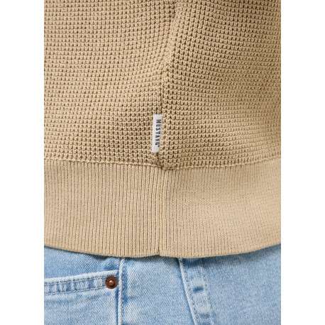 Pull en coton beige uni avec une coupe droite et un col rond - Image 4