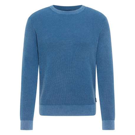 Pull en coton bleu uni avec une coupe droite et un col rond