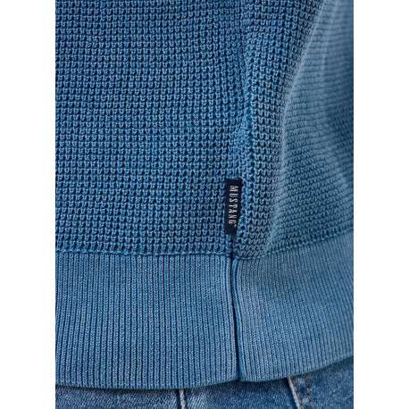 Pull en coton bleu uni avec une coupe droite et un col rond - Image 4