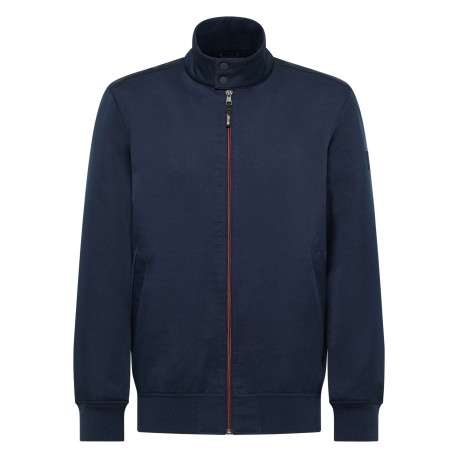 Blouson marine uni avec une coupe droite et un col montant à zip
