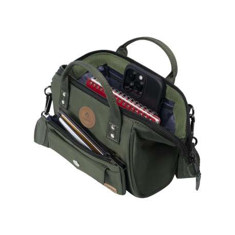 Sac à bandoulière Crossbody Small Hobart vert kaki avec 2 logos marron - Image 2