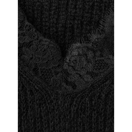 Pull noir uni avec uen coupe droite et des manches longues - Image 2