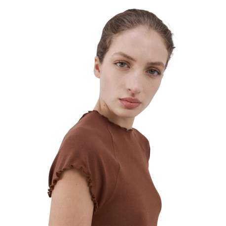 T-shirt chocolat uni avec une coupe ajustée et des manches courtes - Image 5