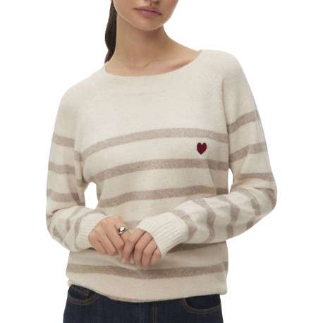 Pull écru à rayures avec une coupe droite et des manches longues