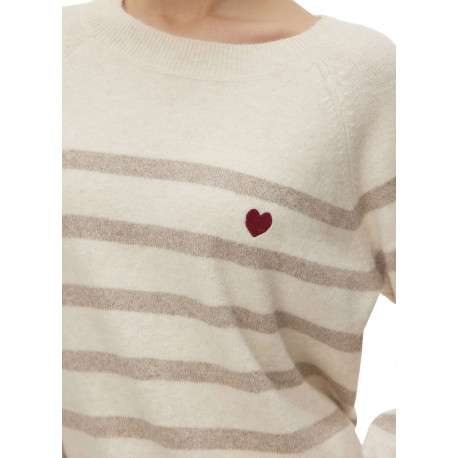 Pull écru à rayures avec une coupe droite et des manches longues - Image 3
