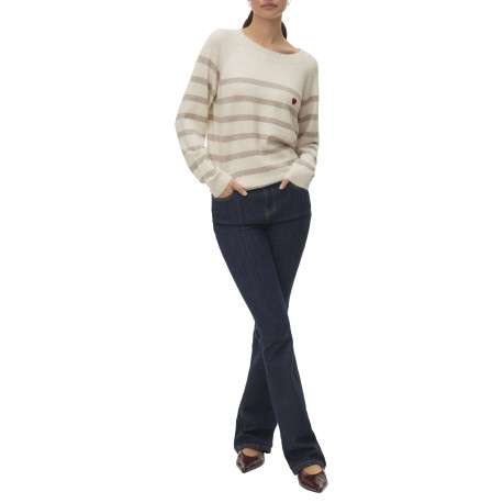 Pull écru à rayures avec une coupe droite et des manches longues - Image 4