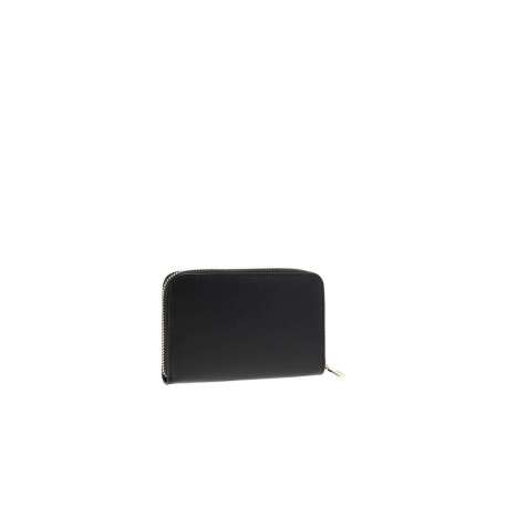Portefeuille noir uni avec un logo métallique doré et une fermeture zippée - Image 2