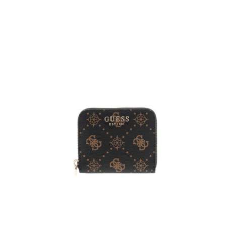 Porte-monnaie brun à fermeture zippée orné d'un motif monogramme