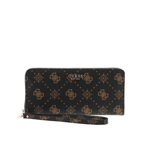 Portefeuille marron à motif monogramme et une fermeture zippée