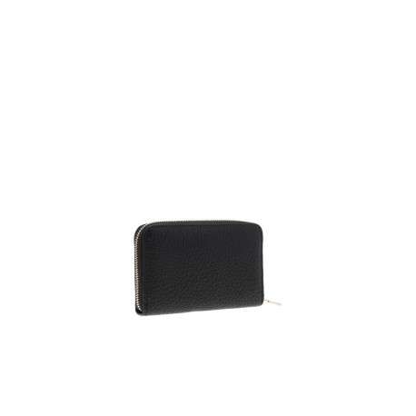 Portefeuille noir uni avec une fermeture zippée dorée et un logo dorée - Image 2
