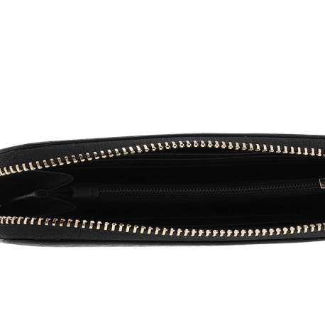 Portefeuille noir uni avec une fermeture zippée dorée et un logo dorée - Image 4