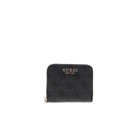 Porte-monnaie anthracite à fermeture zippée orné d'un motif monogramme
