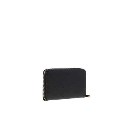Portefeuille noir uni avec un logo embossé à l'avant et une fermeture zippée - Image 2