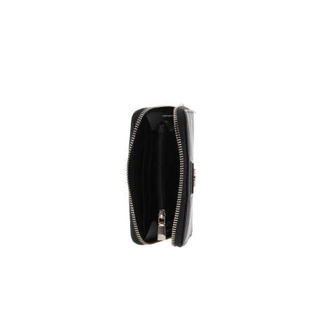 Portefeuille noir uni avec un logo embossé à l'avant et une fermeture zippée - Image 3