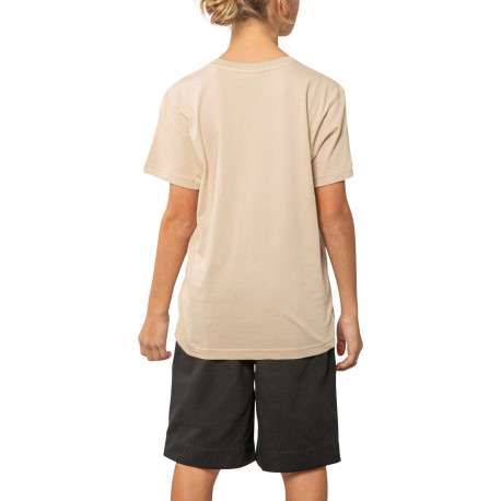 T-shirt en coton beige uni pourvu d'une coupe droite et d'un col rond - Image 2