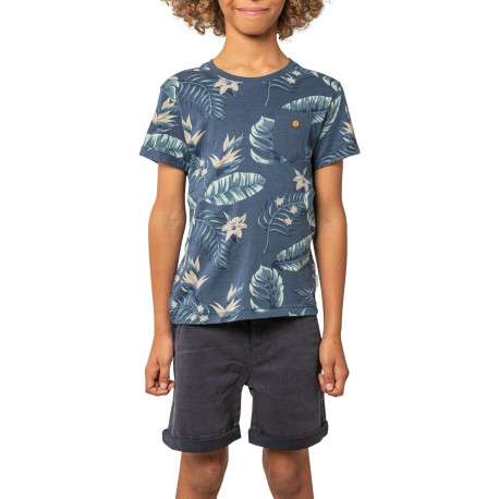 T-shirt en coton marine tropical pourvu d'une coupe droite et d'un col rond