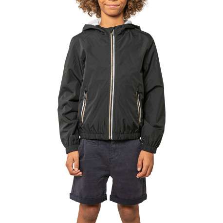 Veste imperméable noire unie pourvue d'une coupe droite et d'une capuche