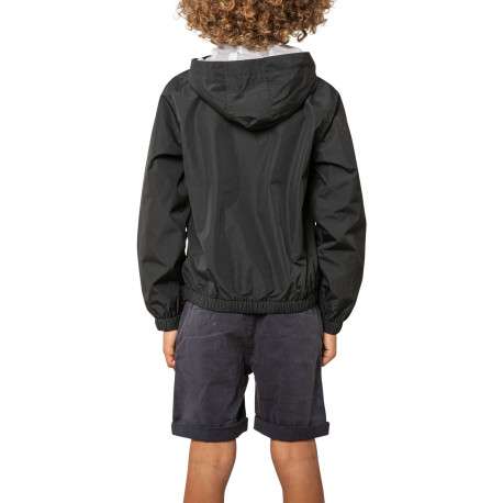 Veste imperméable noire unie pourvue d'une coupe droite et d'une capuche - Image 2