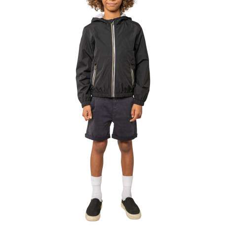 Veste imperméable noire unie pourvue d'une coupe droite et d'une capuche - Image 3